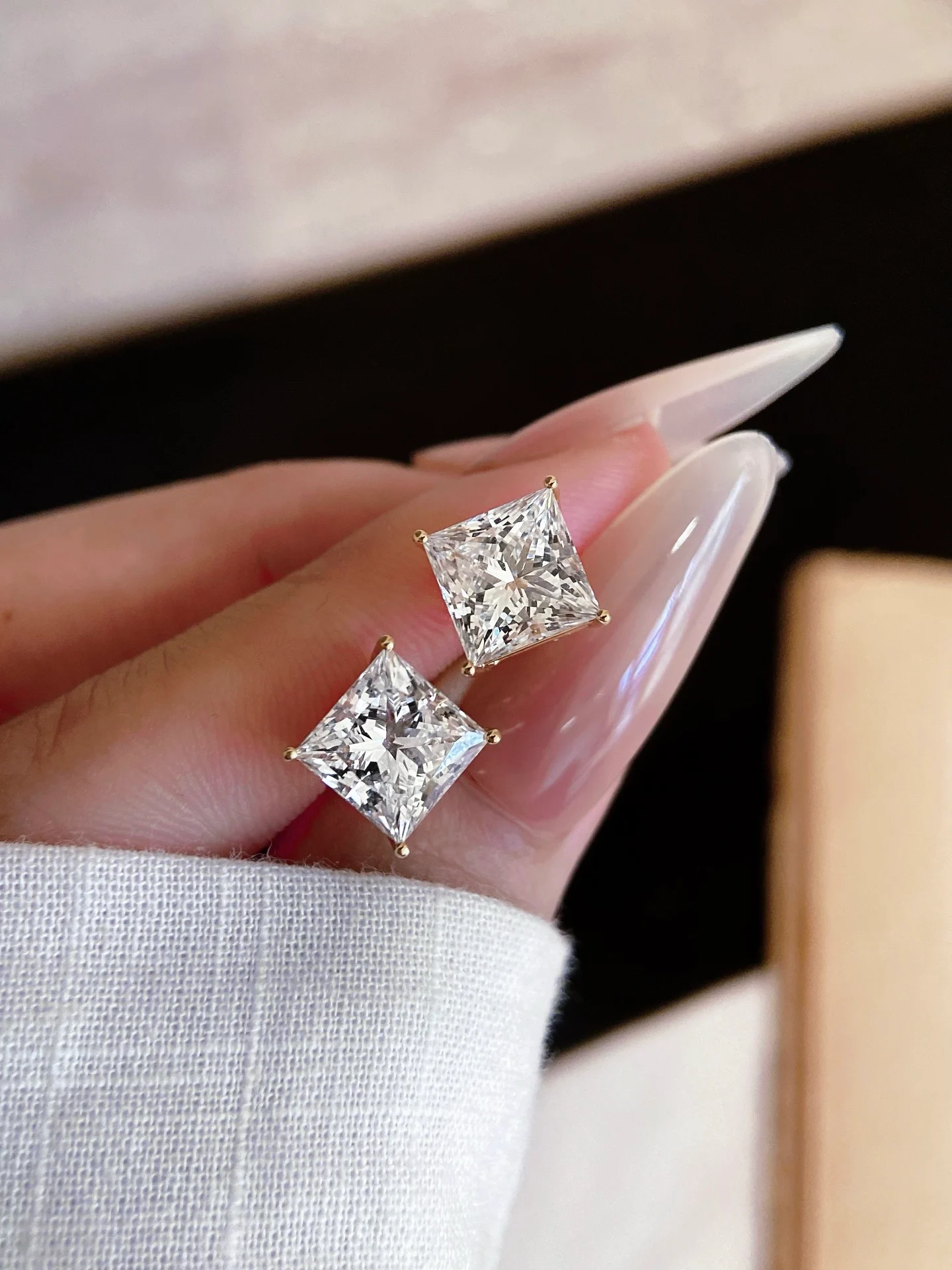 Square earrings 002 · Closer front view (supplied photograph)