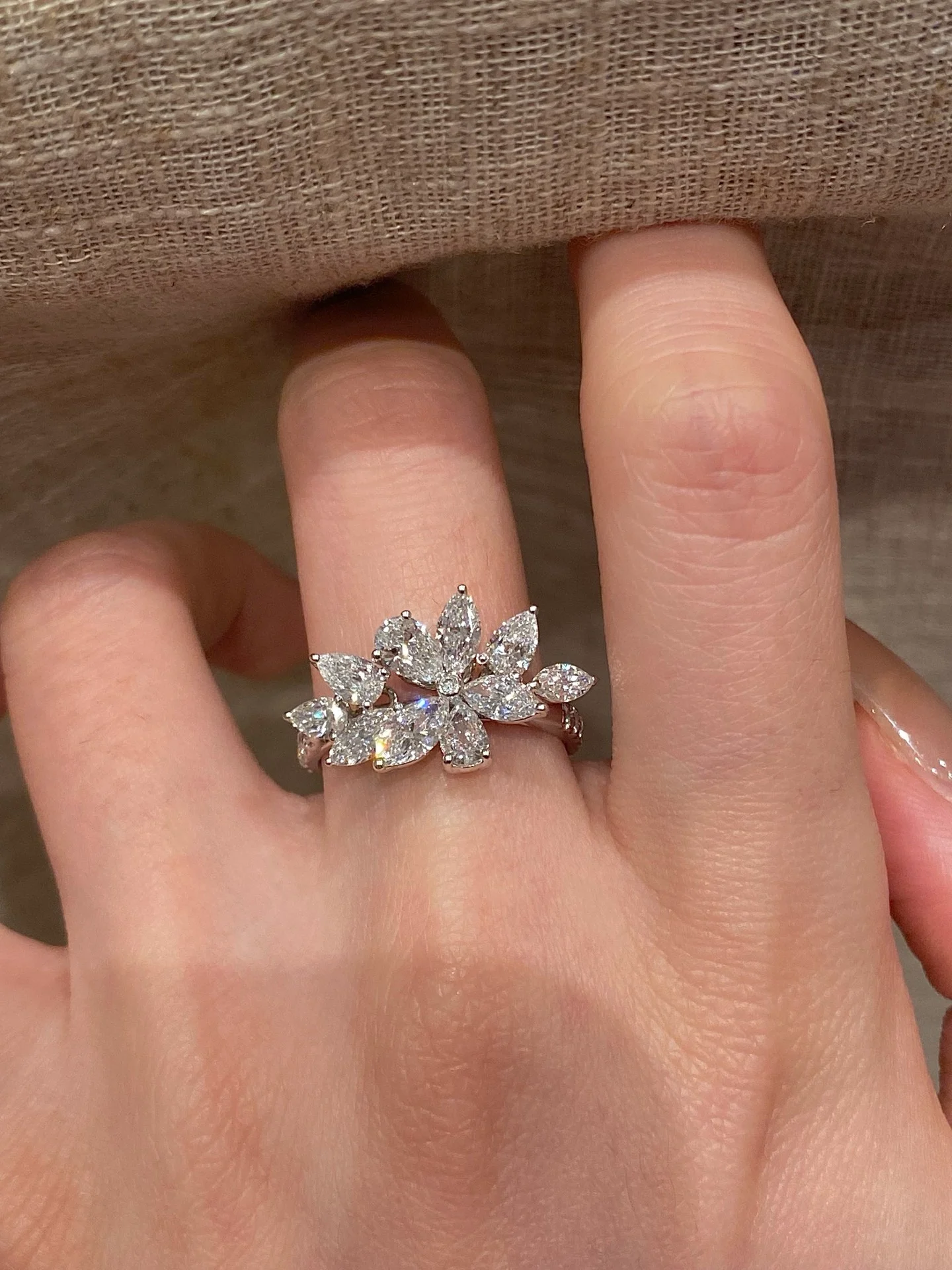 Floral ring 002 · Worn on the hand (supplied photograph)